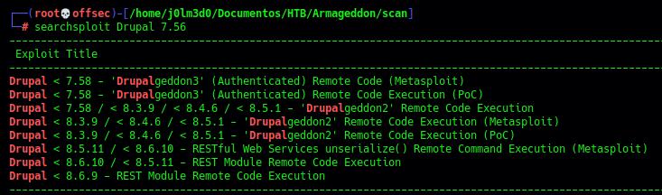 Búsqueda de exploits para la versión de Drupal