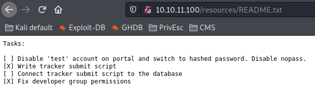 Fichero "README" en el directorio "resources" del servidor web