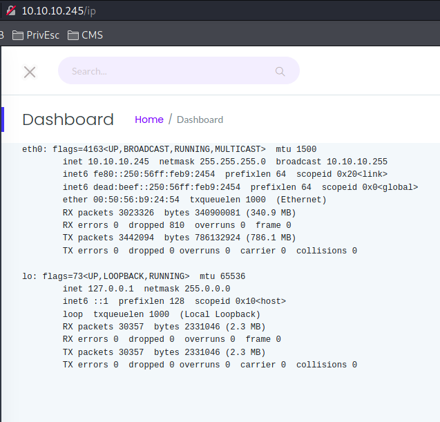 Página "ip" del servidor web