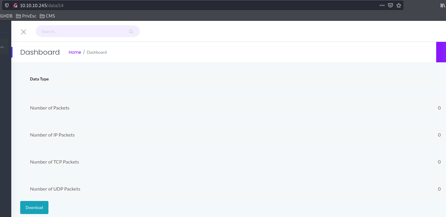 Página "data" del servidor web