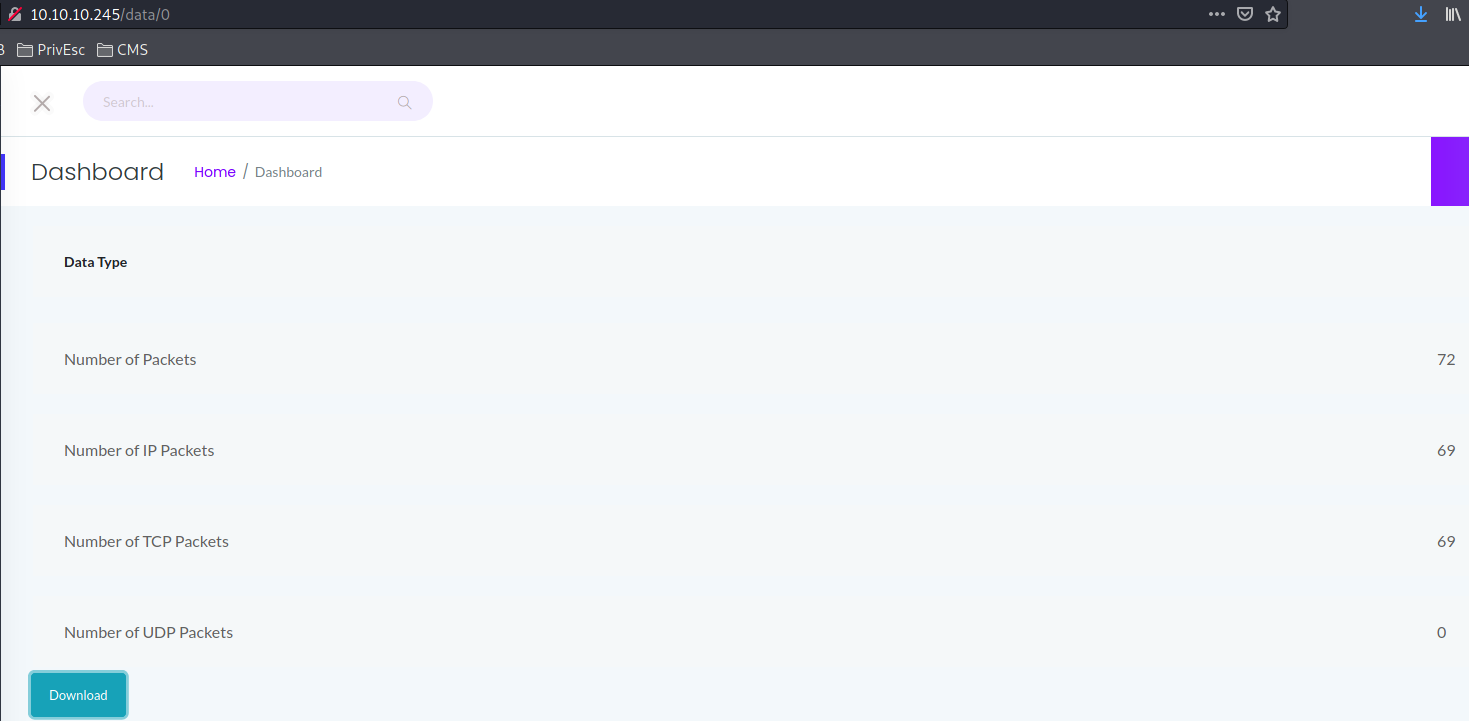 Página "data/0" del servidor web
