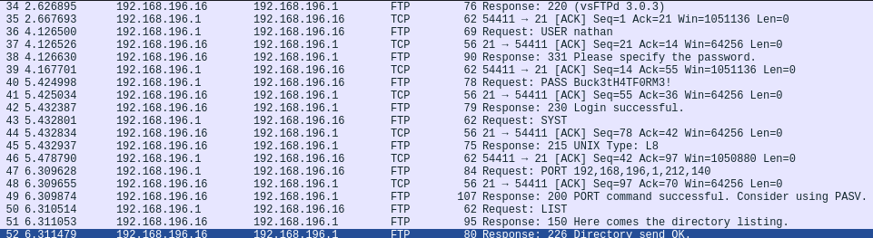 Obtenemos las credenciales de FTP en la captura descargada