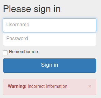 Mensaje de error al introducir credenciales inválidas