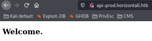 Página principal del subdominio "api-prod.horizontall.htb"