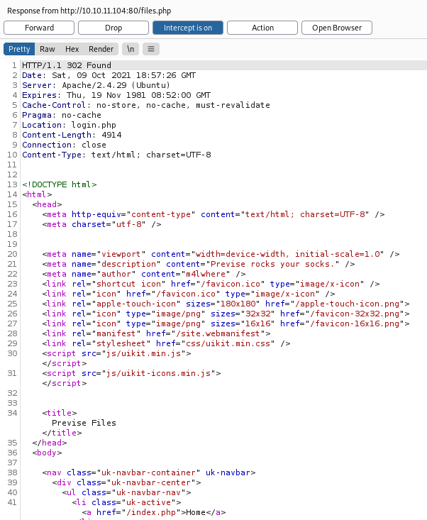 Código de la página "files" del servidor web