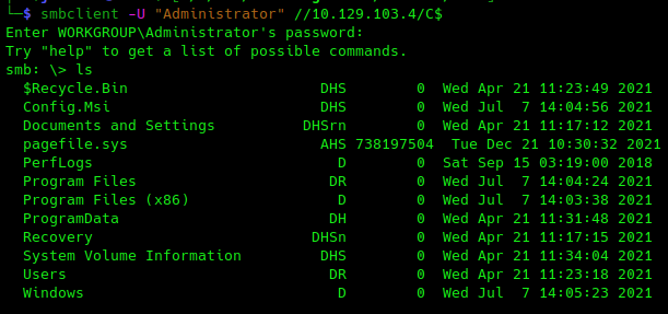 Contenido del recurso compartido "C$"