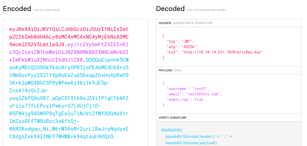Construcción del JSON Web Token en jwt.io