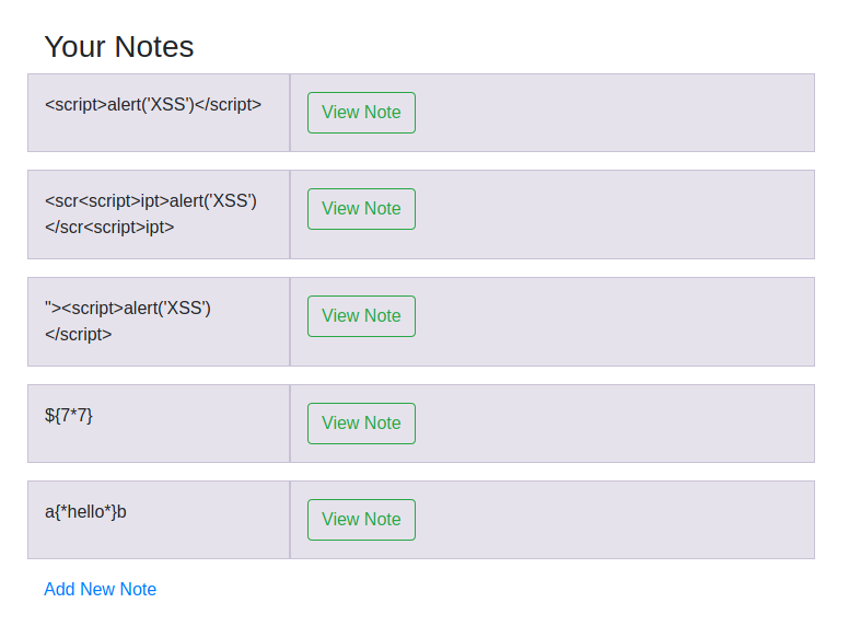 Inyecciones intentadas en las notas de la plataforma web