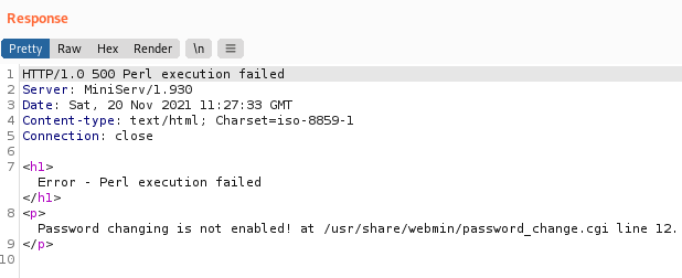 Respuesta del servidor capturada desde BurpSuite