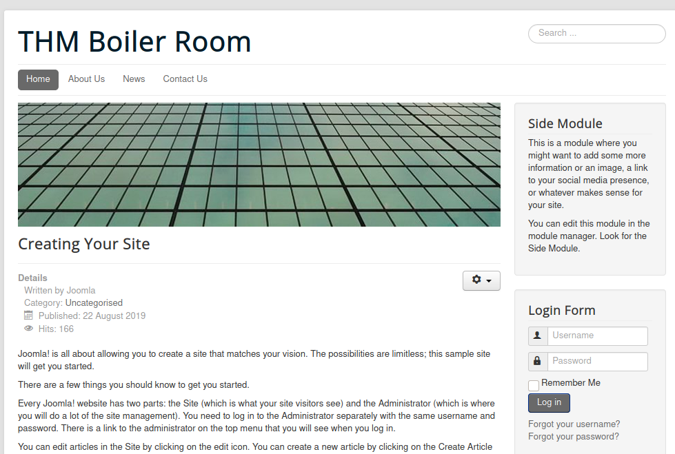 Página principal del gestor de contenidos Joomla!