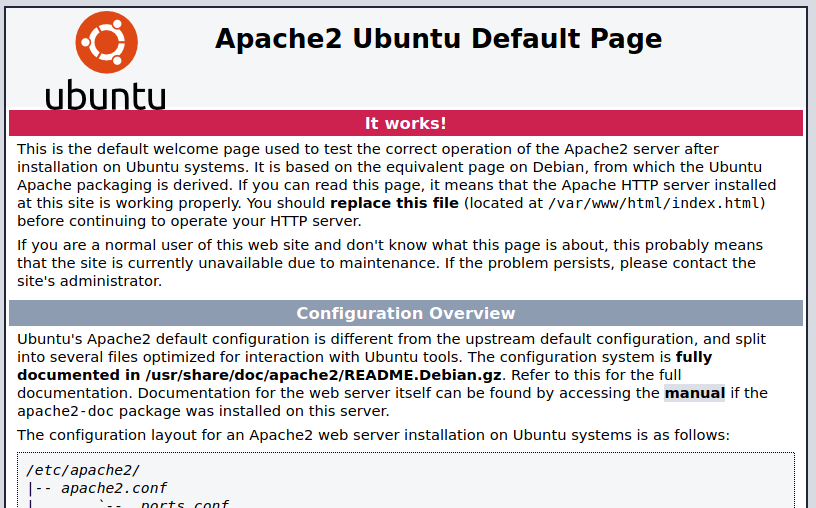 Página principal del servidor web del puerto 80